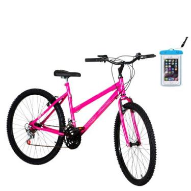 Imagem de Kit Bicicleta Feminina Ultra Bikes Aro 26 Rosa 18 Marchas e Capa Imper