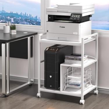 Imagem de Lerliuo Suporte de impressora com estação de carregamento e portas USB, mesa grande para impressora móvel de 3 níveis com prateleira de armazenamento, carrinho de impressora industrial com rolamento