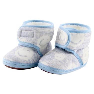 Imagem de Pantufa Sapatinho Infantil Bebe Azul Forrada com fecho aderente