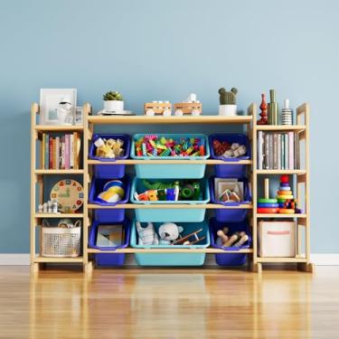Imagem de SpaceAid Organizador grande de armazenamento de brinquedos, 9 prateleiras, 9 compartimentos, organizador de brinquedos, estante de brinquedos para quarto, sala de jogos, decoração de quarto, azul e