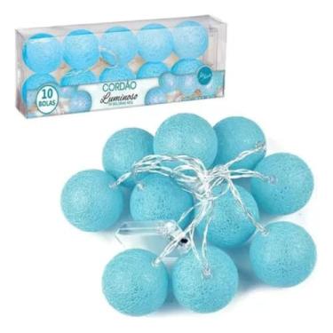 Imagem de Varal Luminária Cordão De Luz Led 10 Bolinhas Azul Varal A Pilha Enfeite de quarto Criança