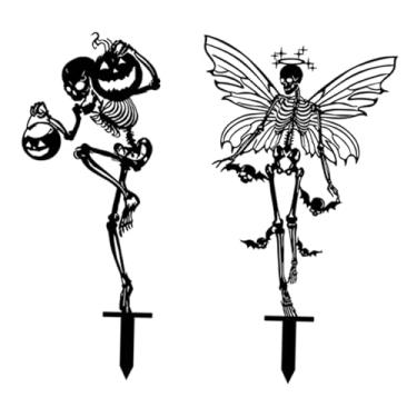 Imagem de predolo 2x Placas de esqueleto para jardim de Halloween, enfeites de arte em ferro, decoração gótica resistente às intempéries para jardim, gramado externo