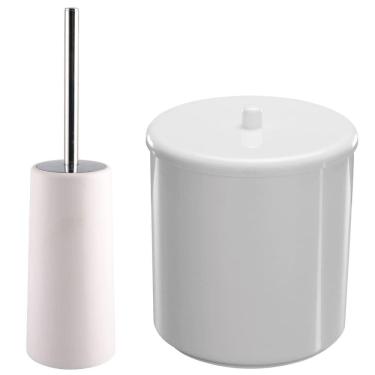 Imagem de Lixeira 6L Redondo Com Tampa + Escova Sanitária Com Suporte