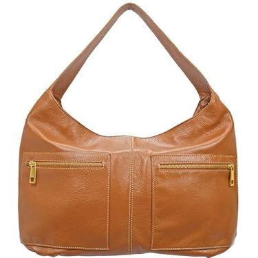 Imagem de Bolsa Grande Feminina Ombro Tiracolo Couro Legítimo (Caramelo)