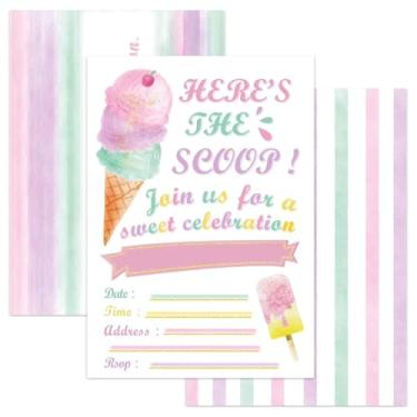 Imagem de WERNNSAI Convites de festa de sorvete com glitter - Cartas de convite com preenchimento doce, rosa