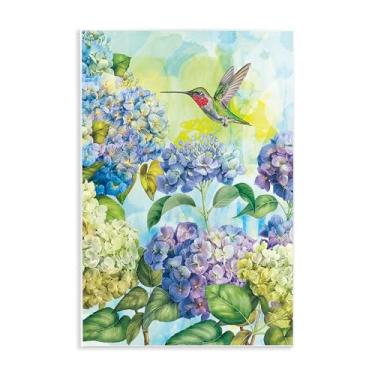 Imagem de Stupell Industries Hortênsias de primavera com design de placa de parede de beija-flor por Tim Coffey, 48 x 33