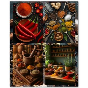 Imagem de Arte colorida de especiarias e temperos - Pôster de arte de parede de cozinha 20 x 25 sem moldura - Pôster culinário para sala de jantar ou despensa - Decoração de comida vibrante para espaços de