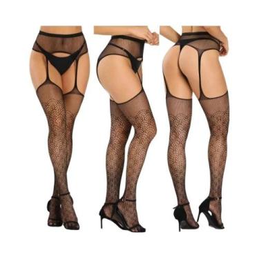 Imagem de Meia-calça Feminina Sexy De Rede Até a Coxa Com Cinta-liga, Opções De 