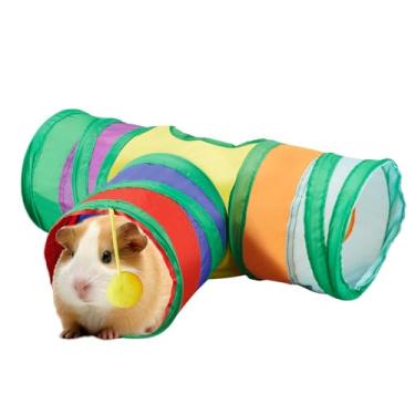 Imagem de Amakunft Túneis E Tubos Para Porquinhos-Da-Índia, Esconderijo Dobrável De 3 Vias Animais Pequenos Com Bola Interativa, Brinquedo Túnel Filhotes Porcos, Hamsters, Ratos, Esquilos Ouriços