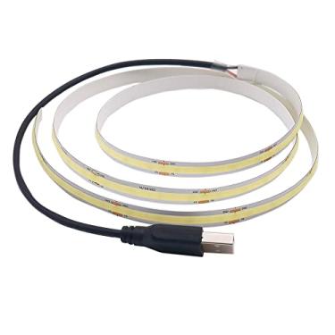 Imagem de Fita de LED COB de 1 m de 1 m com 320 LEDs alimentada por USB, faixa de luz de alta densidade para luz de fundo de TV, quarto, armário, cozinha, iluminação DIY (porta USB 1 m 320 LEDs COB, branco frio
