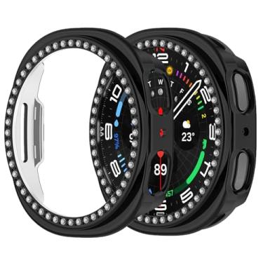 Imagem de Compatível com Samsung Galaxy Watch 8 44 mm 40 mm capa de diamante brilhante PC bumper capas protetoras mulheres homens cristal brilhante strass capas acessórios para smartwatch capa (preta, 44 mm)