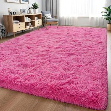 Imagem de Tapete para quarto 2,00 m x 2,50 m - Tapete com pêlo de 4 cm, macio e antiderrapante, adequado para salas de estar e quartos (Pink)