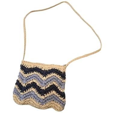 Imagem de Bolsa Artesanal Lateral Listrada Transversal Casual Praia 20x18x2 cm (Azul)