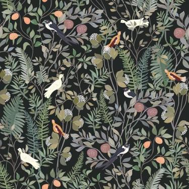 Imagem de VEELIKE Papel de parede floral de samambaia preta extravagante para quarto e banheiro 44 x 900 cm, papel de parede botânico escuro autoadesivo, papel de contato floral removível para armários e