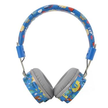 Imagem de Fones de Ouvido Sem Fio, Fones de Ouvido de Dinossauro Dobráveis ​​ Com Padrão Azul, Leves e Confortáveis ​​para Jogos de Música