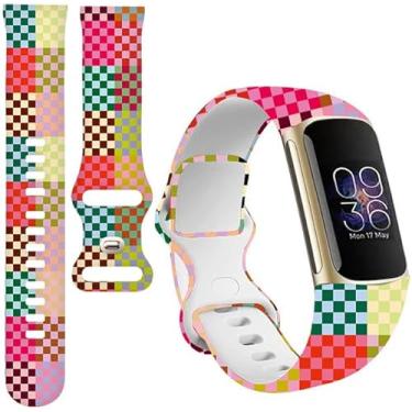 Imagem de BOSPFJG Pulseiras esportivas compatíveis com Charge 6/Charge 5 para mulheres e homens, pulseiras de substituição macias à prova d'água para rastreador de fitness avançado (xadrez colorido)