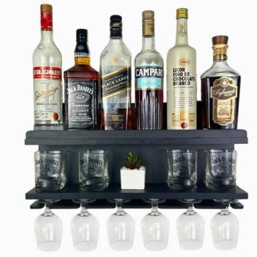 Imagem de Barzinho de Parede - 54X26 com Porta Taças - Preto - Facris