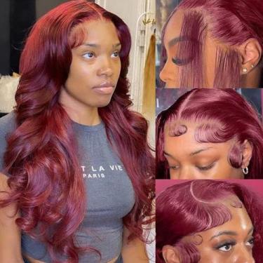 Imagem de Perucas frontais de renda Guebb Body Wave 99j Burgundy Human Hair