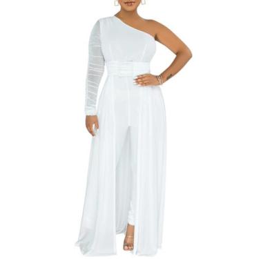 Imagem de Macacão feminino chicyes de manga comprida Bodycon, branco