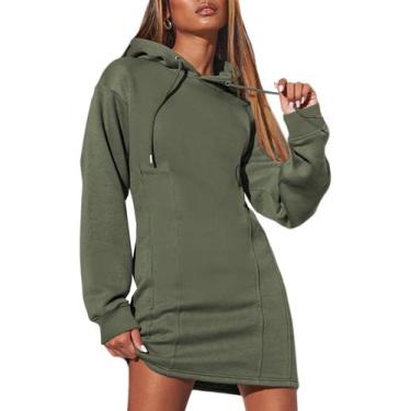 Imagem de Vestido de moletom AlvaQ 2024 Winter para mulheres, verde militar