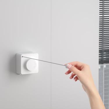 Imagem de Suntree Varal retrátil com 5 clipes - cabo de aço inoxidável de 5 m, sem ganchos e parafusos incluídos, capacidade de peso de 20 kg, caixa de ABS para uso interno/externo (branco)