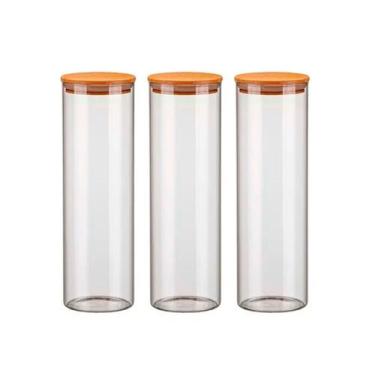 Imagem de Kit 3 Potes de Vidro Hermético 2000ml Com Tampa de Madeira Bambu Porta