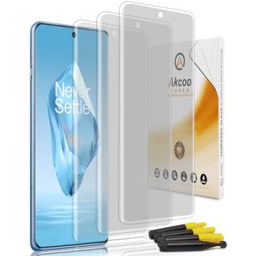 Imagem de Akcoo Protetor de tela fosco para OnePlus 12R, conjunto UV de vidro temperado - pacote com 3, antirreflexo, anti-impressões digitais, dureza 9H, resistente a arranhões, toque sensível