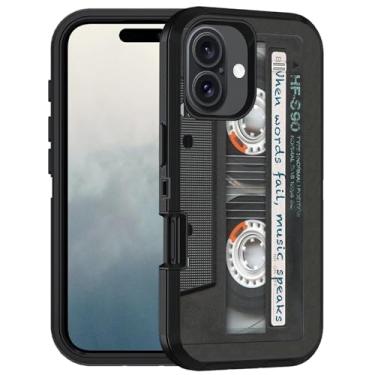 Imagem de FQTBCEARI Capa projetada para iPhone 16, capa protetora de corpo inteiro à prova de choque de 3 camadas de grau militar para iPhone 16 (6,1 polegadas 2024) - Rádio retrô