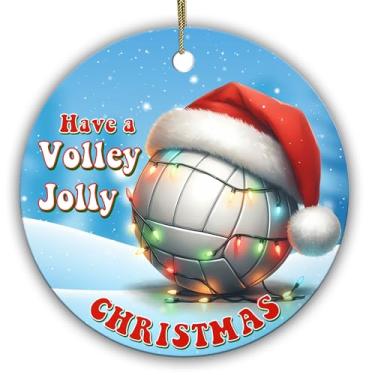Imagem de Sportyzen Have a Volley Jolly Christmas Volleyball Ornamento de vôlei – Chapéu de Papai Noel engraçado decoração de árvore de Natal para jogadores de vôlei, treinadores, times e fãs de esportes
