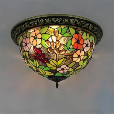 Imagem de American Retro Color Glass Lâmpada De Teto LED Luxo Criatividade Sala De Estar Restaurante Estudo De Quarto Hotel Villa Corredor Varanda Luz (Estilo 19 D40CM)