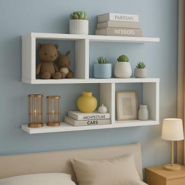 Imagem de Prateleira Decorativa Suspensa em MDF 90x50x18cm Branca Estilo Moderno
