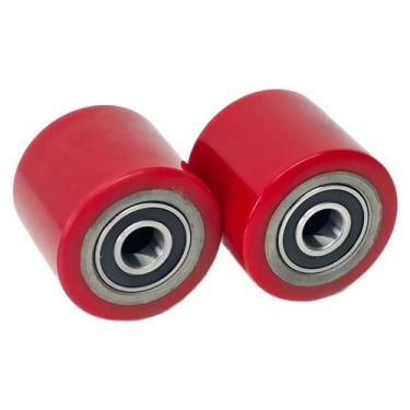 Imagem de Kit 2 Rodas Dianteira Poliuretano Rolamento Duplo 80x70mm Paleteira Tr