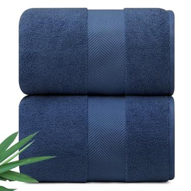 Imagem de Alusa Home Lençóis de banho ultra macios e macios de viscose de bambu - Pacote de 2 700 g/m2 - Extra Grande 178 x 89 cm - Super absorvente e de secagem rápida (azul marinho)