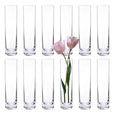 Imagem de LOSYHU Pacote com 12 vasos cilíndricos de vidro de 19 cm para centros de mesa, vasos de flores transparentes e finos, vasos pequenos para vasos de rosa simples, decoração de mesa estética para casa