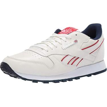 Imagem de Reebok Tênis masculino de couro clássico, Chalk/Navy/Red/White, 7.5
