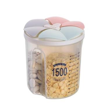 Imagem de Pote Plástico com 3 Divisórias 1,5L Transparente Tampa com Travas Livre de BPA Armazenamento de Alimentos Secos Grãos Cereais Café Açúcar Organizador de Cozinha