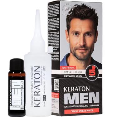 Imagem de Keraton Coloração Semi-Permanente Em Creme Para Cabelos Sem Amônia Com Cistina Para Cabelos Masculino Com Ormagel Xpu® Men 30Ml Castanho Médio