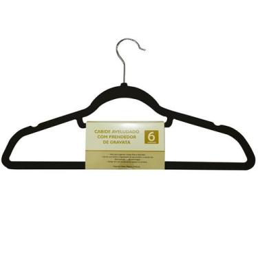 Imagem de Kit 6pcs Cabide Aveludado C/ Suporte Central - CleanHome, Preto