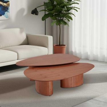 Imagem de Conjunto com 2 Mesas de Centro Redonda Sala de Estar 120cm Ecos Base M