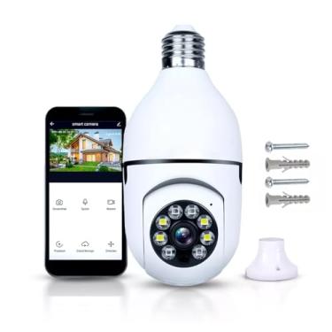 Imagem de Câmera Lampada De Segurança Inteligente Ip Wifi Com Visão Noturna Vigilancia Interna Externa Giratoria Espiã 360º Cor Branco