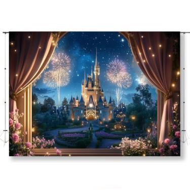 Imagem de KUKUSOUL 2,1 x 1,5 m, castelos noturnos, cenários de festa, castelo, fogos de artifício, castelo, decoração de Natal de princesa KUBSJ011