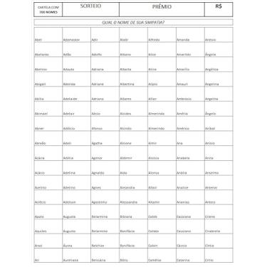 Imagem de Cartela de rifa com 700 nomes