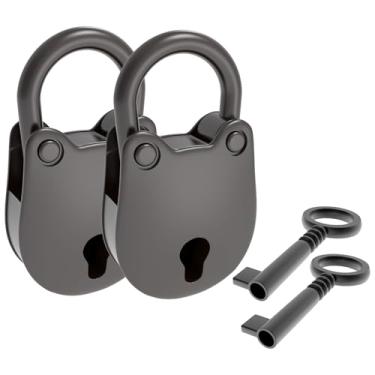 Imagem de SDTC Tech 2 peças mini cadeado antigo, retrô, estilo vintage, formato de cabeça de urso, fechaduras e chaves pretas