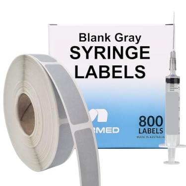 Imagem de Etiquetas de seringa médica cinza em branco - 800 etiquetas de medicamentos escritas em rolo em caixa de distribuição. Adesivos permanentes fortes e sem látex.