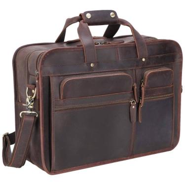 Imagem de Bolsa Maleta de Couro Masculina para Laptop, TEXBO, Marrom Escuro