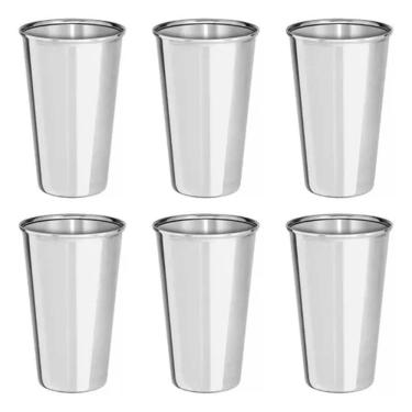 Imagem de Kit 6 Copos Aço Inox Agua Suco Resistente 200Ml Inquebrável