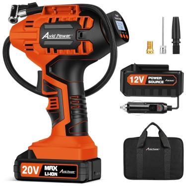 Imagem de Compressor de Ar Portátil 100 PSI Recarregável com Tela LED e Bateria de Íon de Lítio, 20V, Avid Power, Laranja