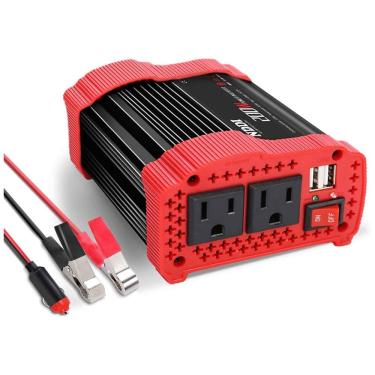 Imagem de Inversor de Potência 200W 12V Para AC 2 Tomadas, 2 USB, 110v, NDDI, Vermelho
