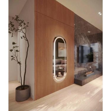 Imagem de Espelho Oval Corpo Inteiro 170cm x 70cm Polido LED Jateado Luz Branca Ou Amarela Sala Quarto Banheiro Frio