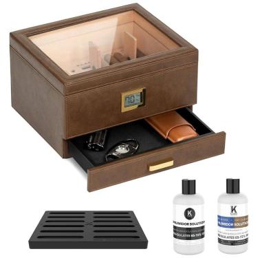 Imagem de Umidor de Charutos Belmont da CASE ELEGANCE com Sistema Prático de Umidificação, Cedro Resistente, Medidor de Umidade Digital